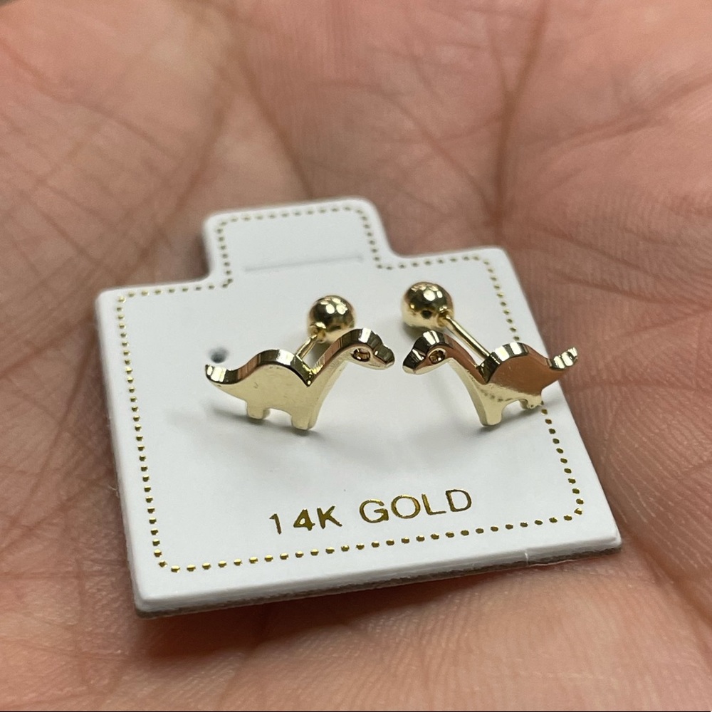 Solid Yellow Gold 14Karat Dinosaur  Stud